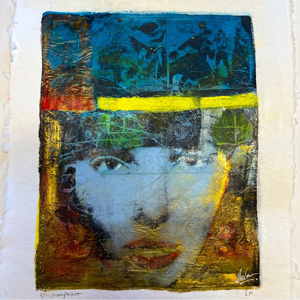 #412 medium hand made rice paper monoprint 10”x12”